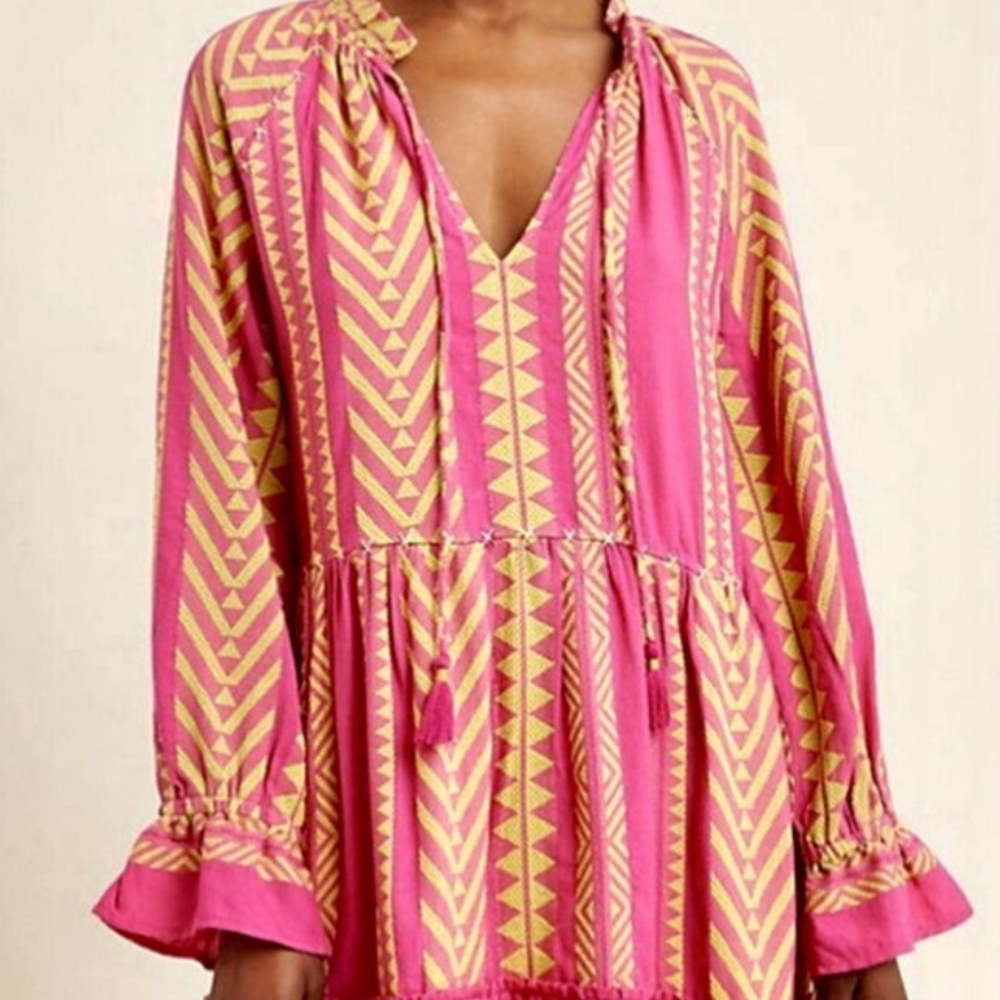 Maeve Anthropologie Dominique Pink and Yellow Dress
